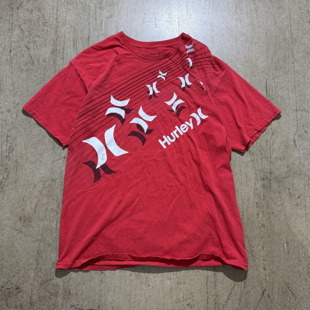 Hurley Shirt Mens Large Red Logo Graphic Surf Skate Tee T-Shirt Tagless Cotton